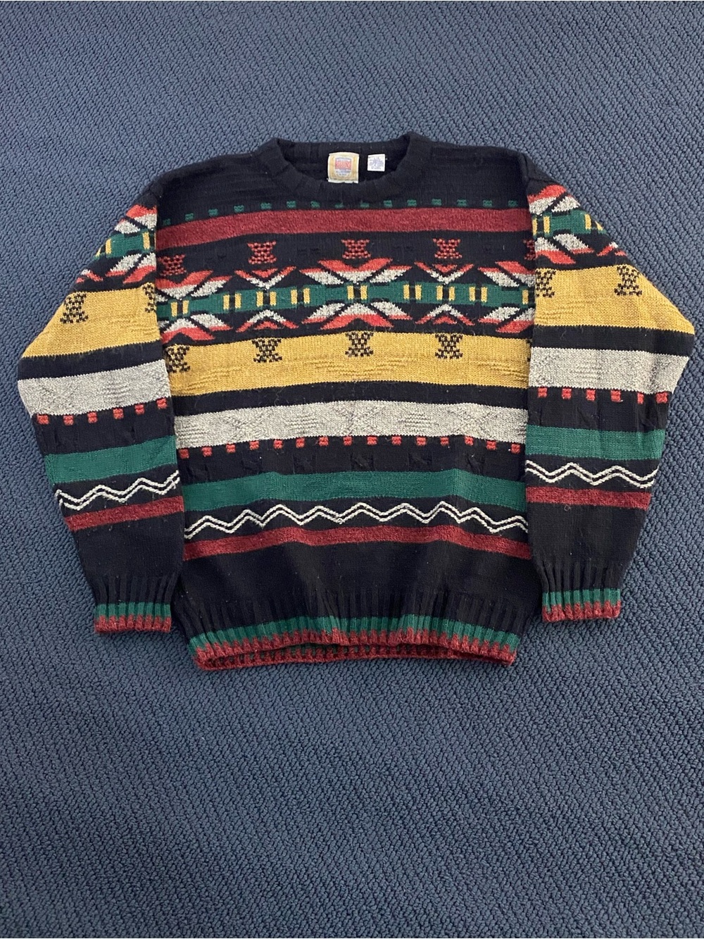 Vintage 90s Coogi Style Pattern Wool Blend Knit Sweater